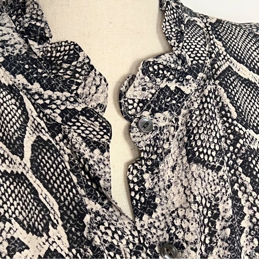 Rebecca Taylor Silk Tie-Waist Shirt Dress  Long Sleeve Snakeskin Print 4 Gray - Picture 7 of 16